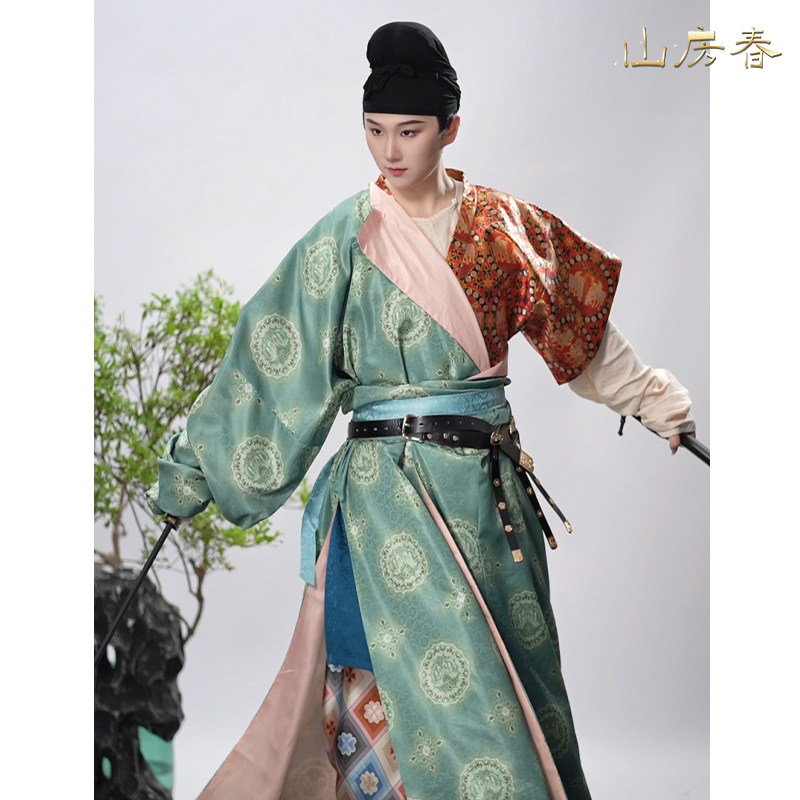 山房春 | 现货男女同款汉服宝花对凤纹半臂唐风花鸟使同款圆领袍