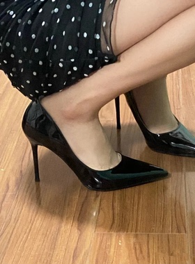 黑色职业单鞋女2020新款恨天高高跟细跟女尖头10厘米12cm