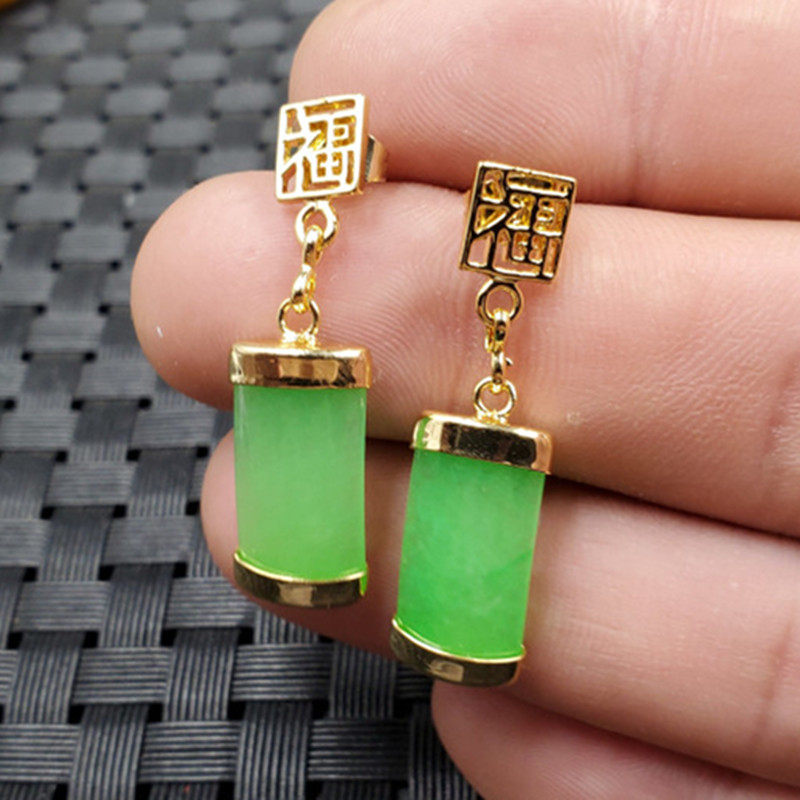 玉石耳环果绿色平安牌耳钉石英岩玉福字耳环无字牌耳钉耳饰耳坠,珠宝/钻石/翡翠,耳饰,淘宝优惠券,粉丝福利购,淘宝优惠卷