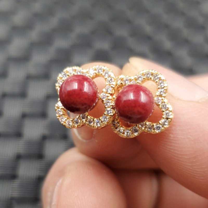 新款精美优化朱砂圆珠耳钉红色圆珠镶钻耳钉饰品耳钉朱砂耳坠,珠宝/钻石/翡翠,耳饰,淘宝优惠券,粉丝福利购,淘宝优惠卷