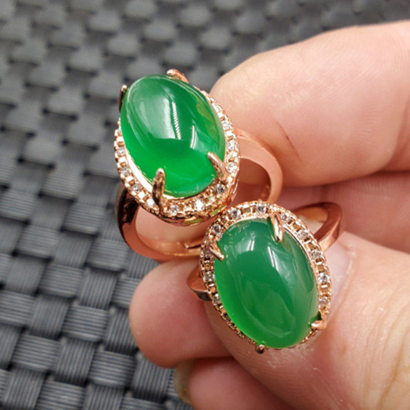 玉石戒指冰种绿玉髓蛋面戒指椭圆形玉髓戒指玛瑙镶钻戒指活口戒指,珠宝/钻石/翡翠,手饰,淘宝优惠券,粉丝福利购,淘宝优惠卷