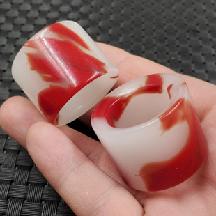 仿天然玉石扳指仿和田玉扳指仿鸡血红俏色扳指大号指环