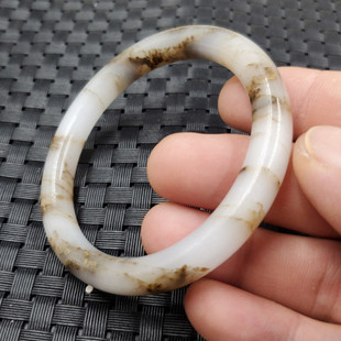 玉石手镯新疆和田戈壁料手链条纹圆条手镯女款手镯玉镯子手饰