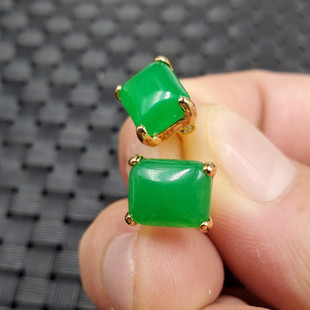 玉石耳钉碧绿色平安牌耳钉石英岩玉无事牌耳钉玉耳钉耳坠耳饰耳环