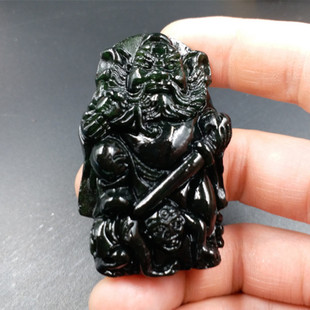 厂家直销 天然玉石a货新疆和田墨玉钟馗挂件蛇纹石玉吊坠玉牌子