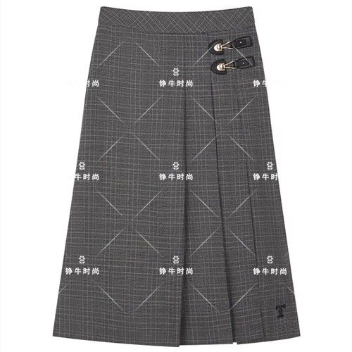 特正品熊女装通勤格雷系中长款格纹半身裙TTWH244T02W WH244T02W