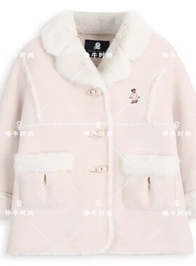 特熊童装女宝宝时尚春季可爱加绒翻领外套T0JU214T51B  JU214T51B