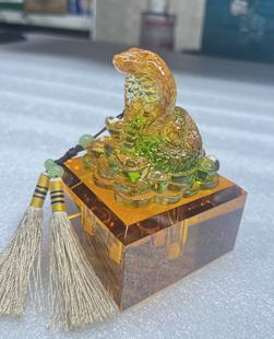 宝宝百天胎毛脐带纪念品自制婴儿胎发保存水晶琉璃玉玺印章生肖蛇