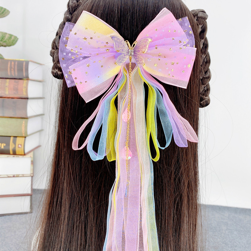 中国风蝴蝶结流苏发夹复古仙女头饰公主汉服头花长飘带古风发饰