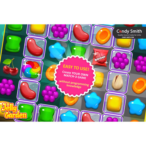 Unity3D消消乐模板三消小游戏源码Match 3 Jelly Garden Kit 2.5