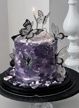 小红色唯美紫色系蛋糕装饰黑色蝴蝶女神仙女生日蛋糕装饰插件