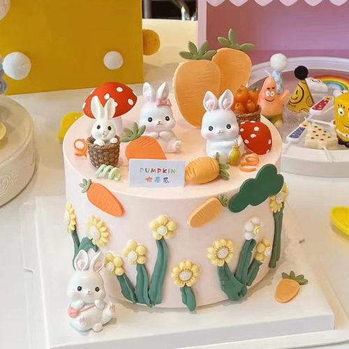 中秋节蛋糕装饰卡通萝卜兔子