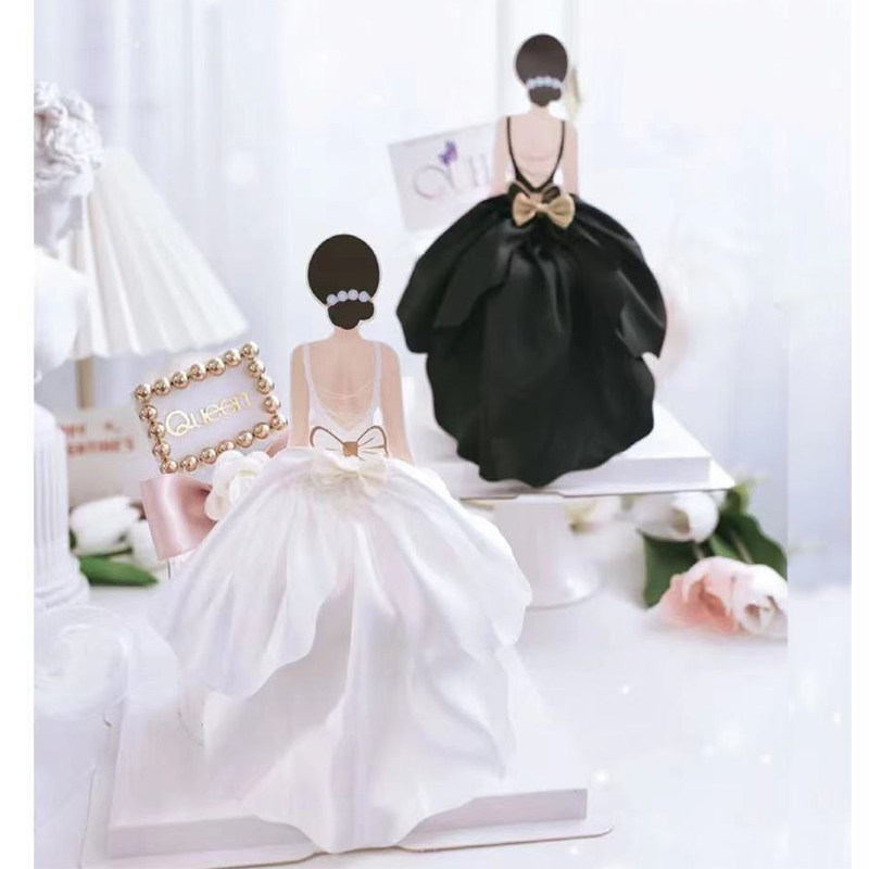 8网红女神节女王节背影纱裙 唯美裙子女神节日快乐蛋糕装饰插牌