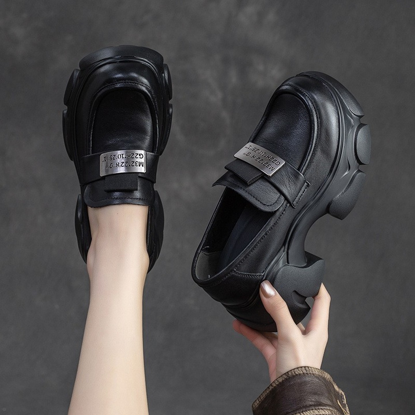 轻奢真皮厚底女鞋手工复古粗高跟单鞋小个子增高一脚蹬松糕乐福鞋,女鞋,乐福鞋（豆豆鞋）,淘宝优惠券,粉丝福利购,淘宝优惠卷