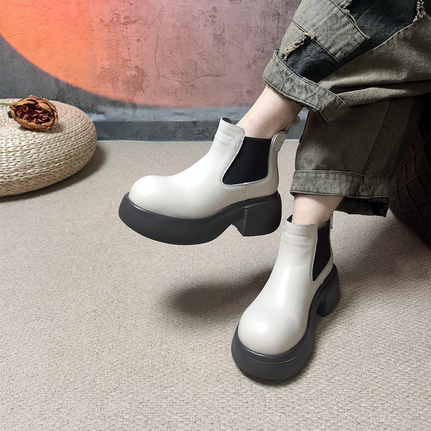 【单里绒里】增高厚底真皮短靴