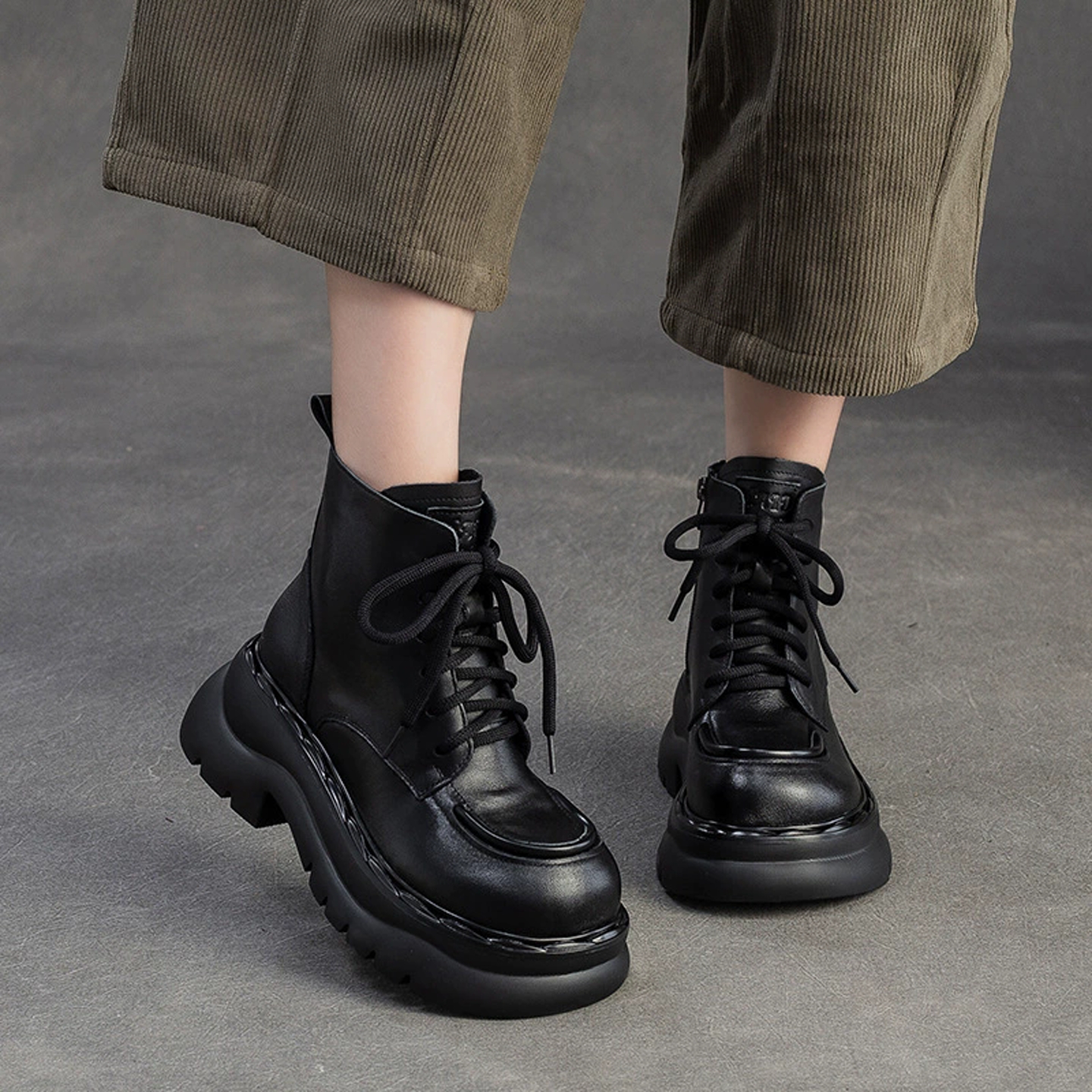 头层牛皮厚底英伦风马丁靴短靴女