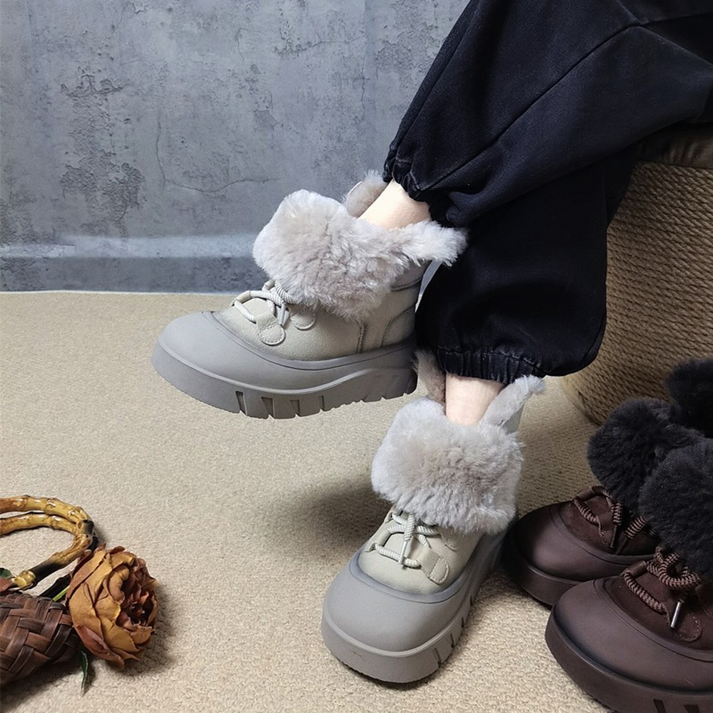 【纯羊毛】雪地靴羊皮毛一体棉靴