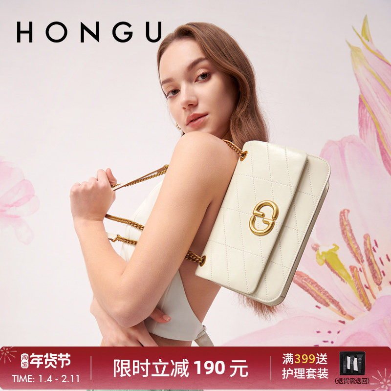 HONGU小香风时髦链条包女新款高级感真皮单肩斜挎手提迷你方包包,箱包皮具/热销女包/男包,小方包,淘宝优惠券,粉丝福利购,淘宝优惠卷