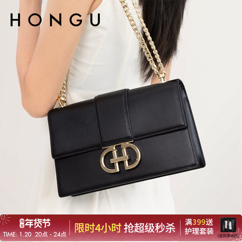HONGU红谷女包包牛皮单肩斜挎链条小方包时尚百搭休闲腋下包包,箱包皮具/热销女包/男包,小方包,淘宝优惠券,粉丝福利购,淘宝优惠卷