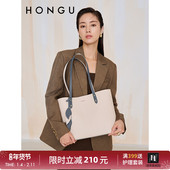 红谷包包女撞色新款 休闲大容量牛皮单肩包时尚 小众托特女包潮4617