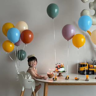 百天庆生复古彩色气球飘空氦气小球儿童生日装扮布置套餐惊喜礼物