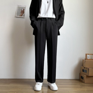 子男款 港风宽松直筒西裤 垂感新款 男士 潮 黑色高级感阔腿长裤 西服裤