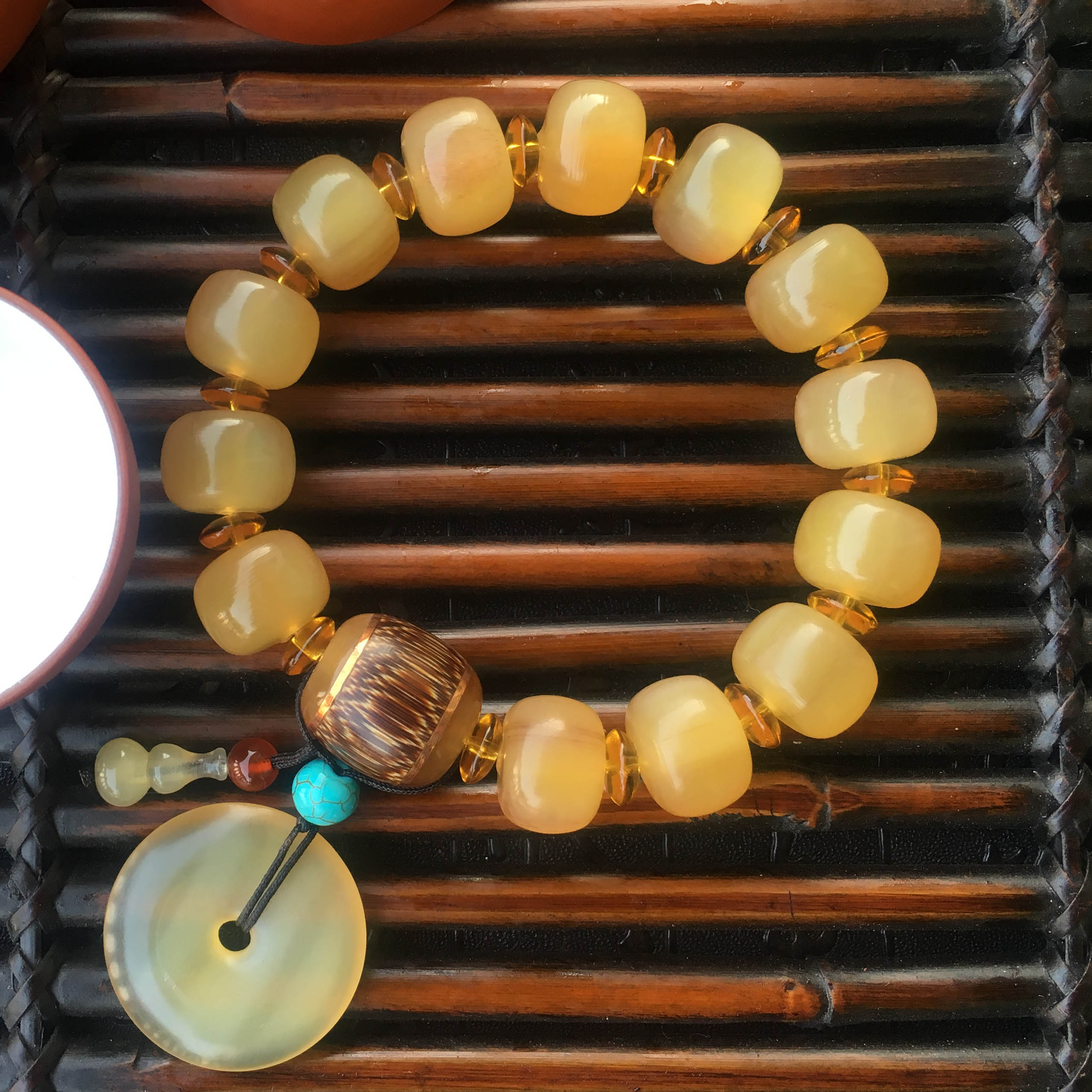 天然清热解凉西藏羊角手串男士佛珠金丝竹配件平安扣手链女款d103