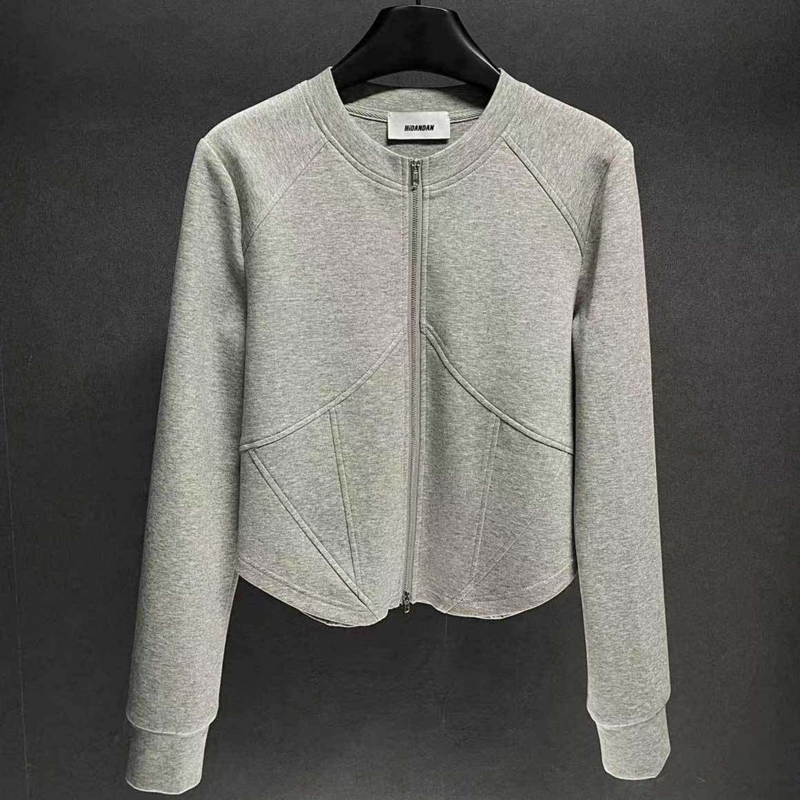 灰色拉链圆领长袖开衫卫衣女秋冬季新款高档年轻减龄遮肉显瘦上衣