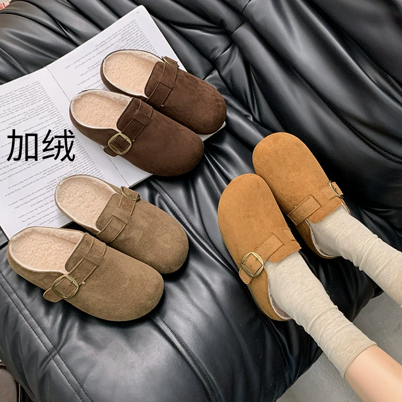 2026秋冬新款百搭厚底慵懒感增高懒人包头拖加绒复古博肯半拖棉鞋