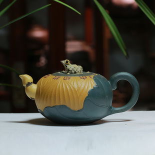 宜兴正品纯手工名家紫砂壶王亚军青蛙莲心壶功夫茶具套组