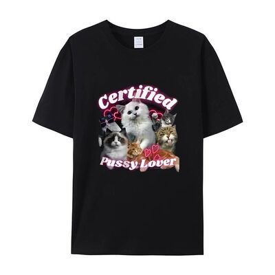 CERTIFIED PUSSY LOVER 男款设计感宽松短袖夏季纯棉印花T恤
