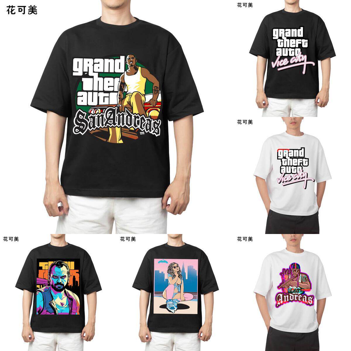 花可美GTA罪恶都市游戏周边衣服R星侠盗猎车手短袖T恤衫男女半袖