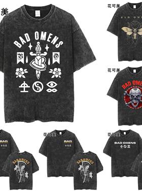 美国金属核红人 BAD OMENS 乐队水洗做旧t恤男女同款hiphop短袖