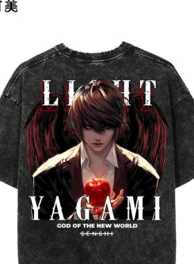 LIGHT YAGAMI夏季新款美式复古潮牌男t恤纯棉宽松短袖T恤情侣上衣