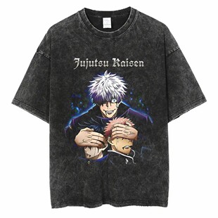 Jujutsu Kaisen Washed T-shirt水洗做旧短袖纯棉t恤男嘻哈复古潮