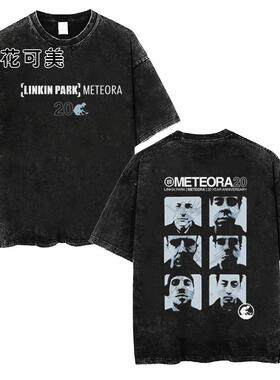 林肯公园Linkin Park美国摇滚乐队水洗做旧t恤男女同款hiphop短袖