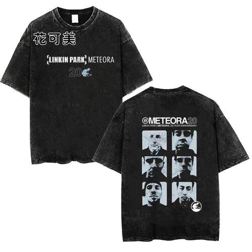 林肯公园Linkin Park美国摇滚乐队水洗做旧t恤男女同款hiphop短袖