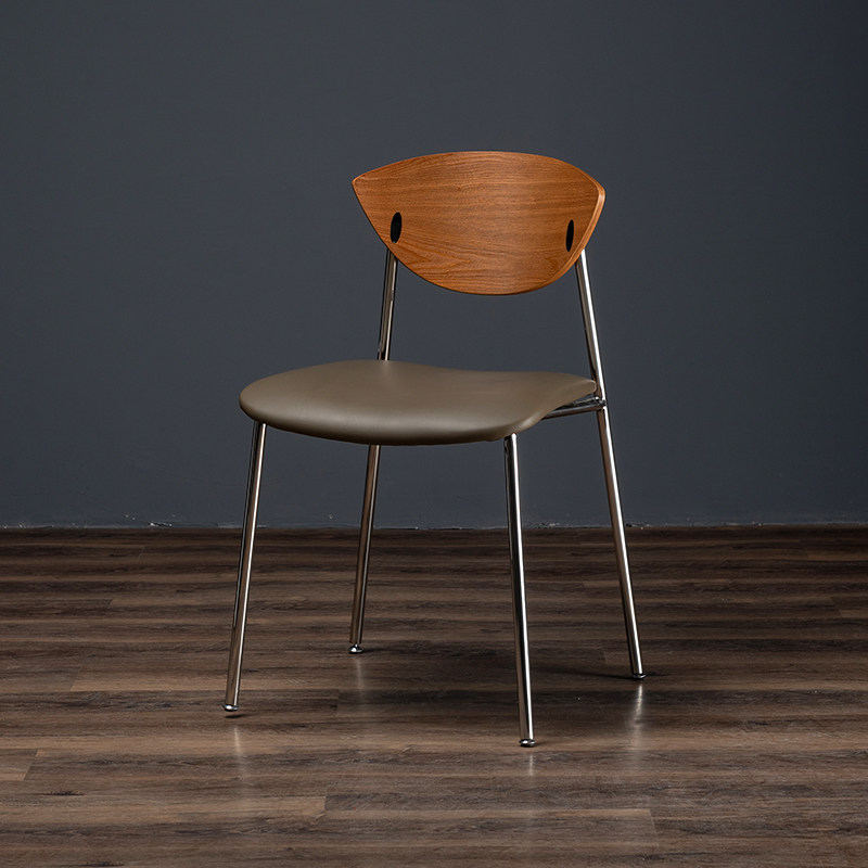 德宜客不锈钢实木复古轻奢餐椅