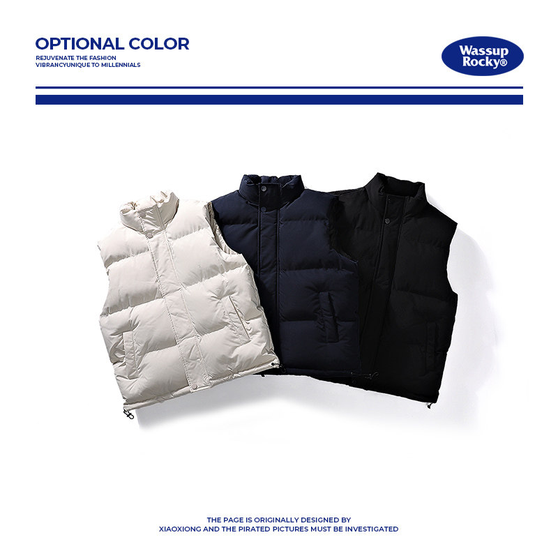 WASSUP ROCKY 베이직 솔리드 컬러 다운 코튼 조끼 남성용 다용도 조끼 겨울 학생 코튼 자켓 트렌디