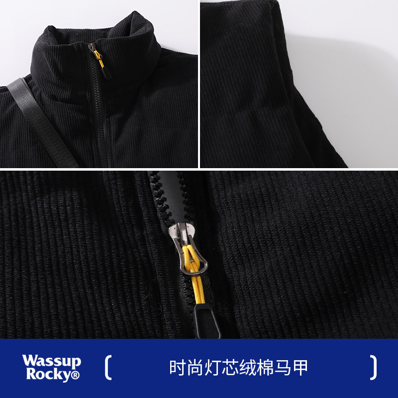 WASSUP ROCKY 일본 레트로 빈티지 다운 코튼 조끼 겨울 양복 조끼 스탠드 업 칼라 조끼 자켓 트렌디