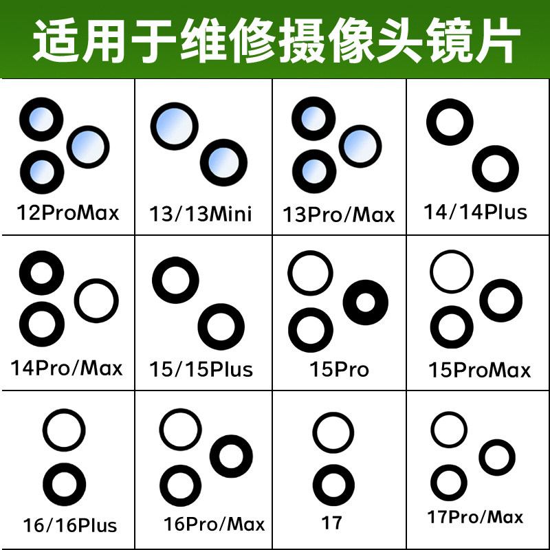 适用于苹果11 12 13 14 15 16 17air 17Pro Max后摄像头镜片镜面