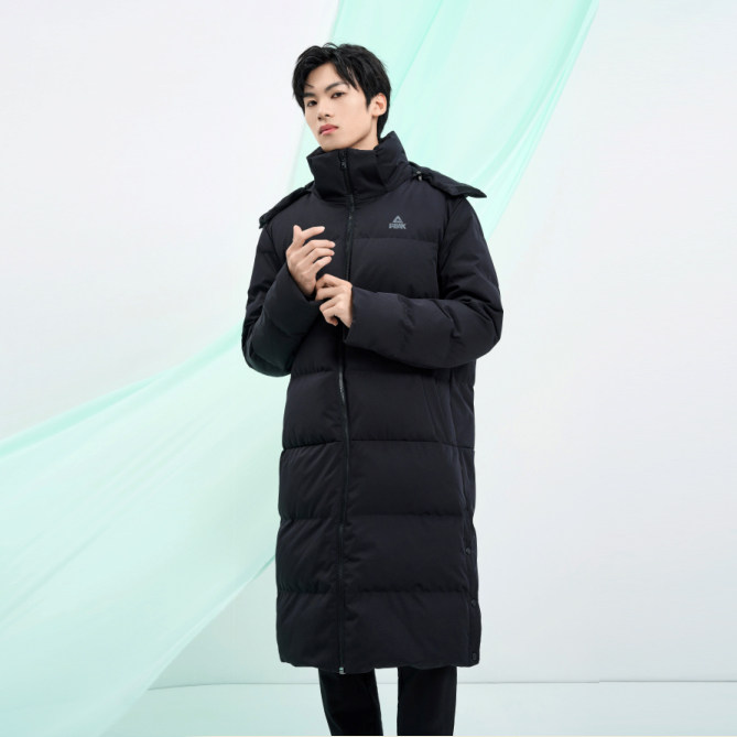 匹克保暖防风立领长款男长羽绒服