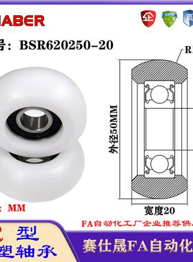 赛仕晟R型包塑轴承BSR620250-20外球面塑料滑轮滚轮导向轮尼龙轮