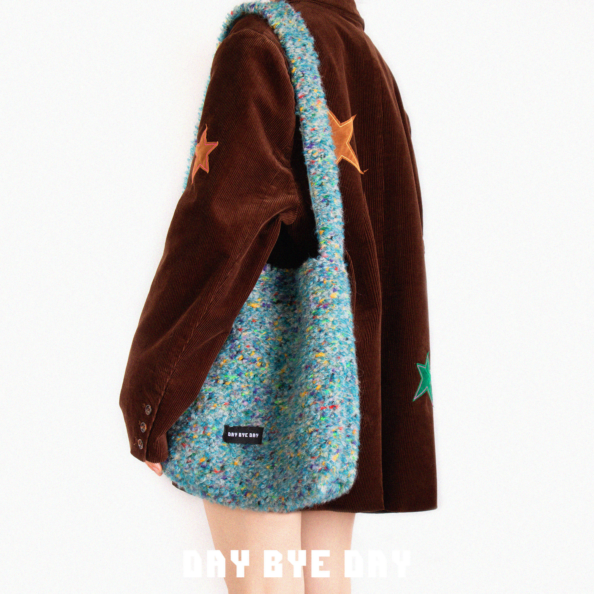 DAY BYE DAY原创单肩斜挎毛呢女个性小众大容量通勤托特包糖果色