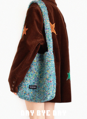 DAY BYE DAY原创单肩斜挎毛呢女个性小众大容量通勤托特包糖果色