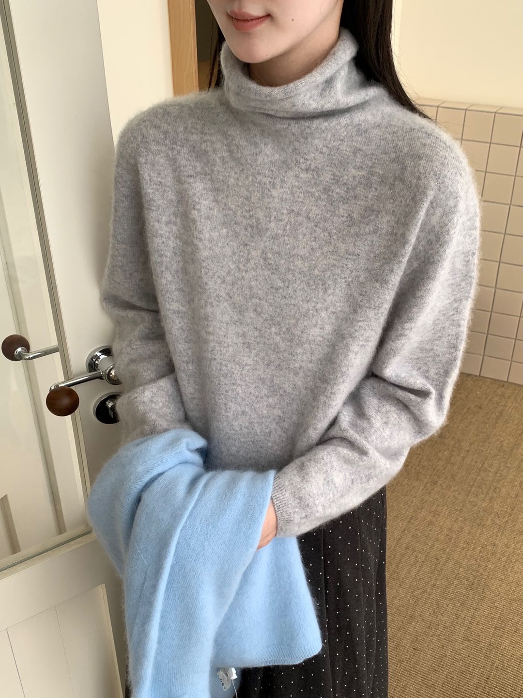 拉绒贝熊绒羊绒高领堆堆领内搭上衣打底毛衣羊毛针织衫搭配大衣女