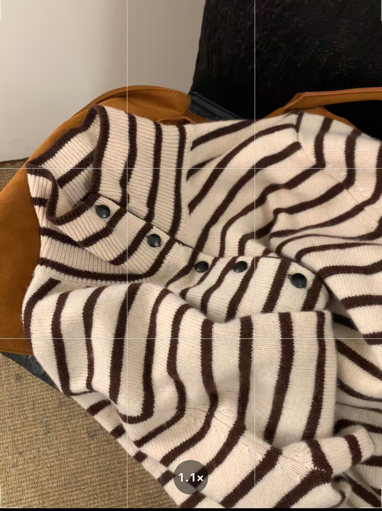 韩系翻领条纹半纽扣设计感羊毛毛衣女显瘦百搭洋气全羊毛上衣