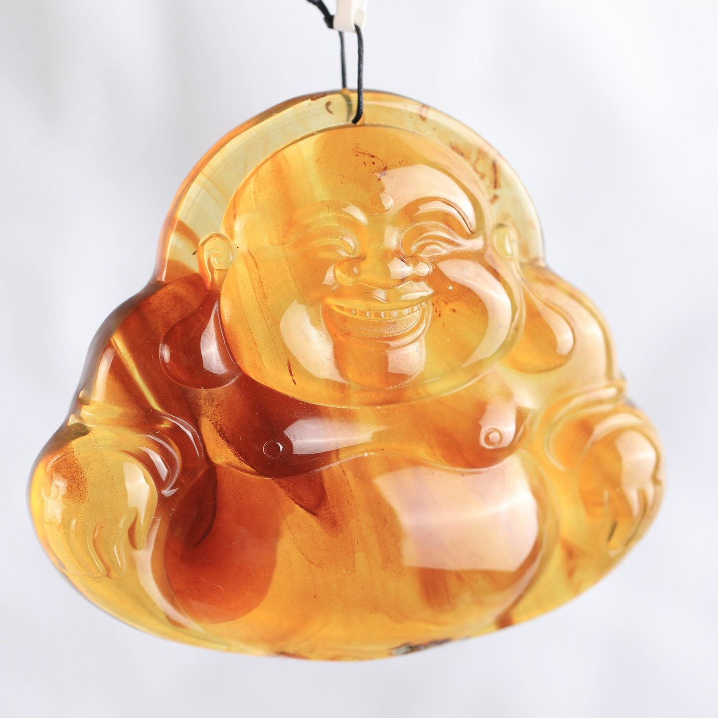 陈万福珠宝天然缅甸琥珀蜜蜡立体雕刻佛公大肚佛笑口常开雕刻吊坠