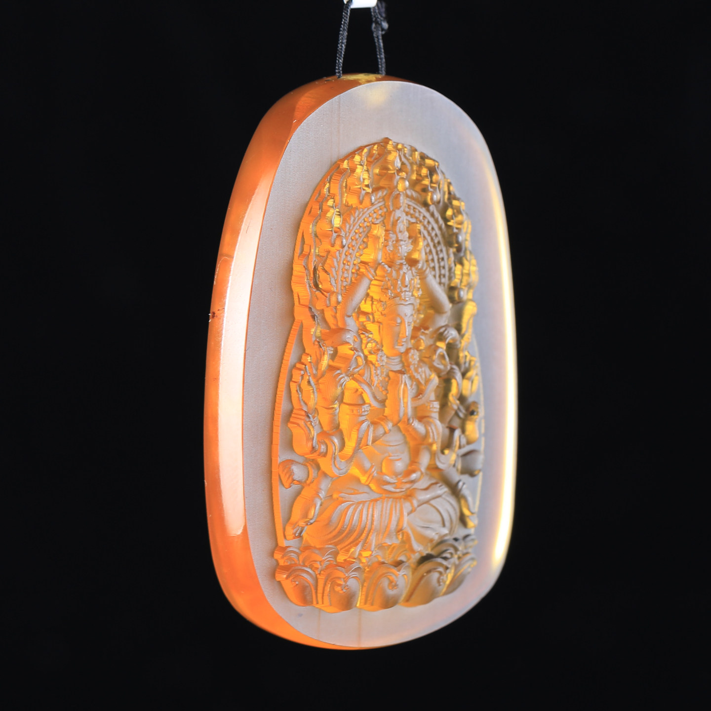 陈万福天然缅甸琥珀观音佛公雕刻千手本命吊坠扎基拉姆女财神挂件