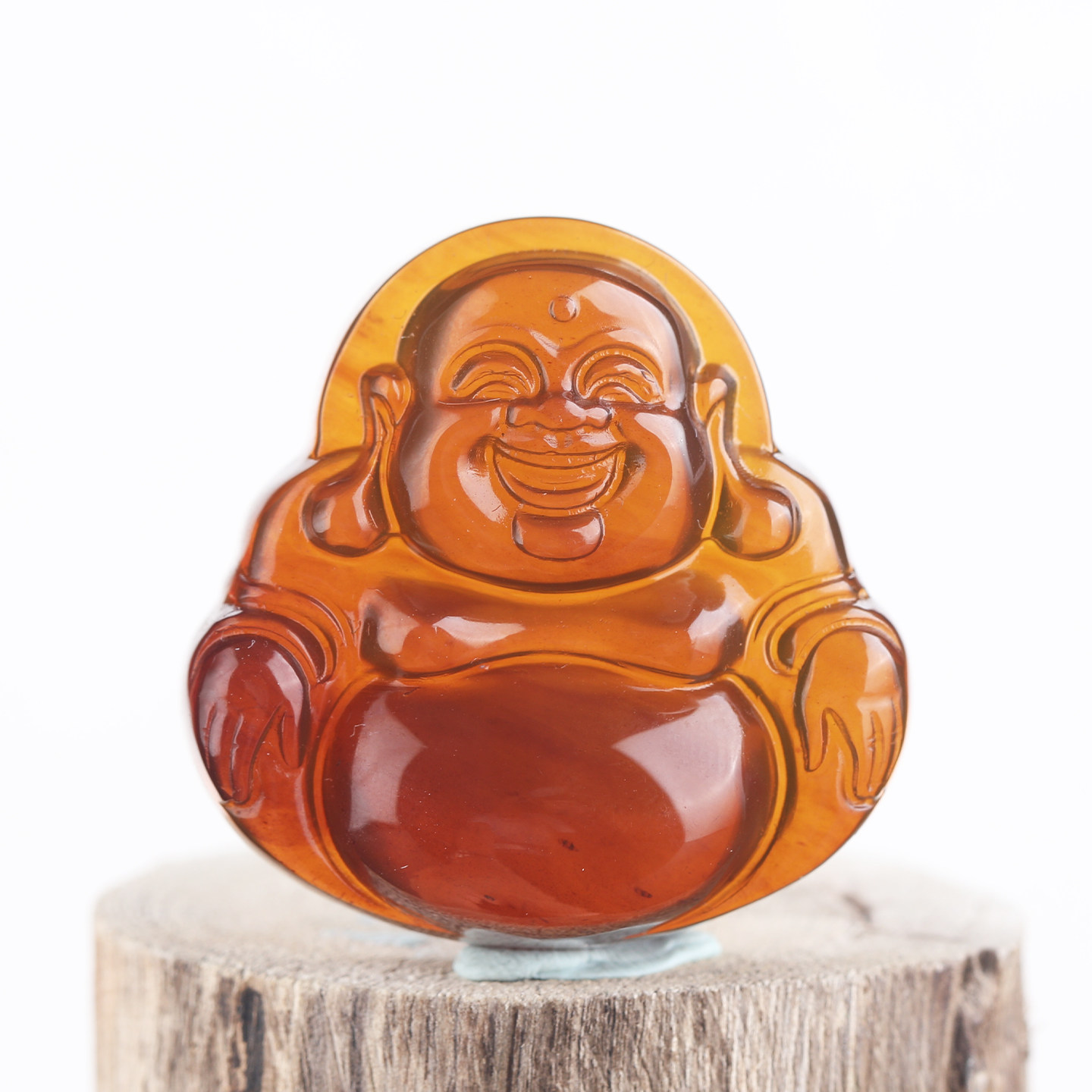 缅甸金棕琥珀弥勒佛公正装雕刻笑口常开大肚能容挂坠天然琥珀吊坠